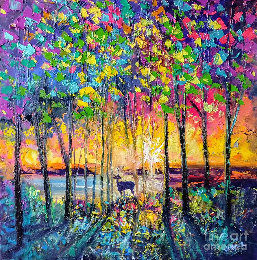 forest at twilight painting