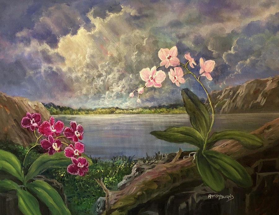 Prehistoric Painting - Twilight Orchids by Rand Burns