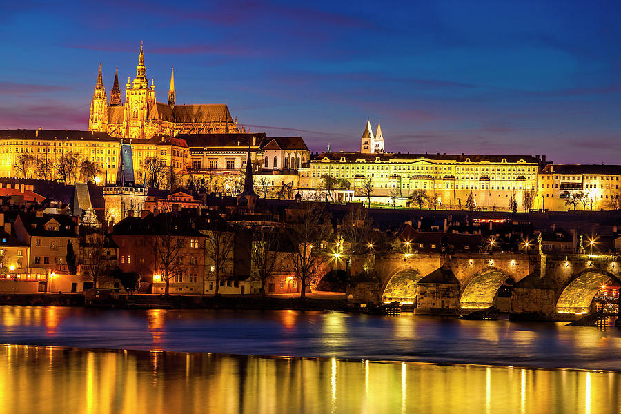 Castle Photograph - Twilight over Prague by Andrew Soundarajan