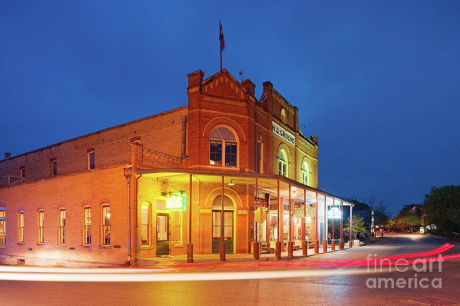 Twilight Photograph of H.D. Gruene Mercantile Building - New Braunfels Texas Hill Country Photograph by Silvio Ligutti