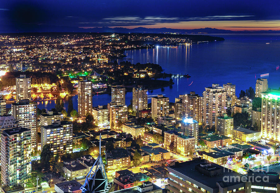 1556 Twilight View English Bay Vancouver British Columbia Canada Photograph by Neptune - Amyn Nasser Photographer