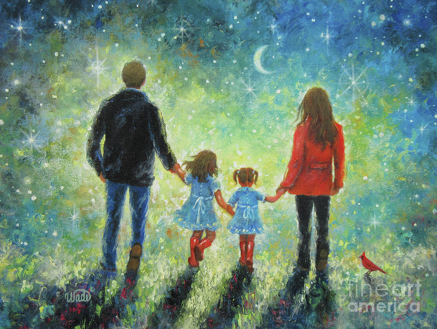 Twilight Walk With Mom and Dad Two Daughters Painting by Vickie Wade