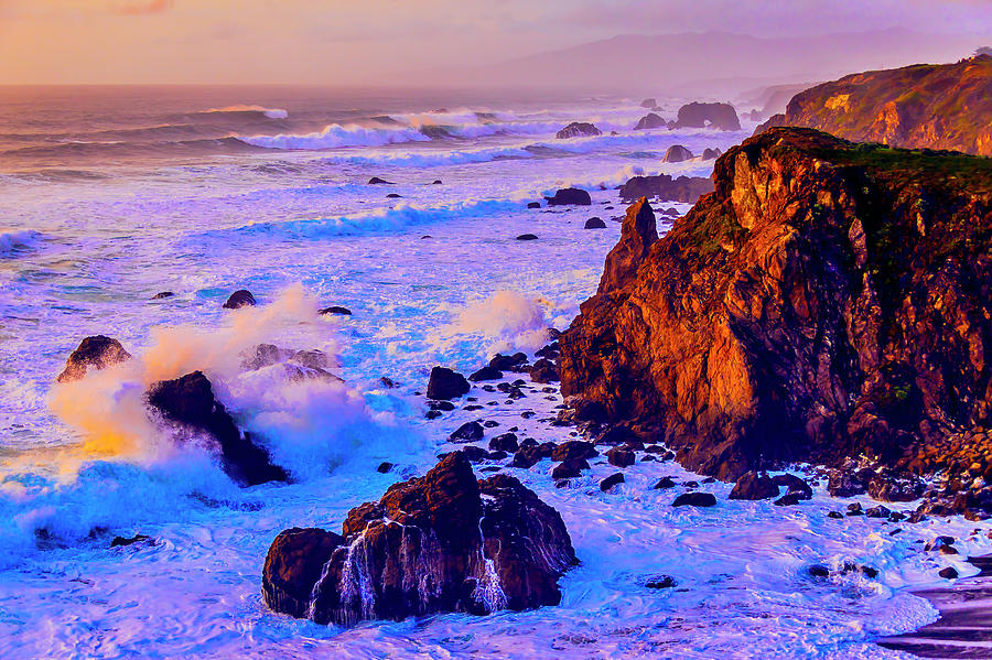 Twilight Waves Crashing On Rocks Photograph by Garry Gay