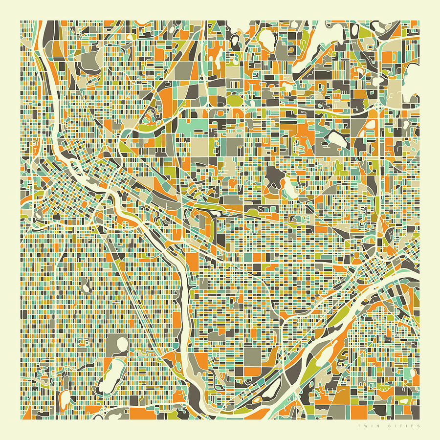 Map Digital Art - Twin Cities Map 1 by Jazzberry Blue