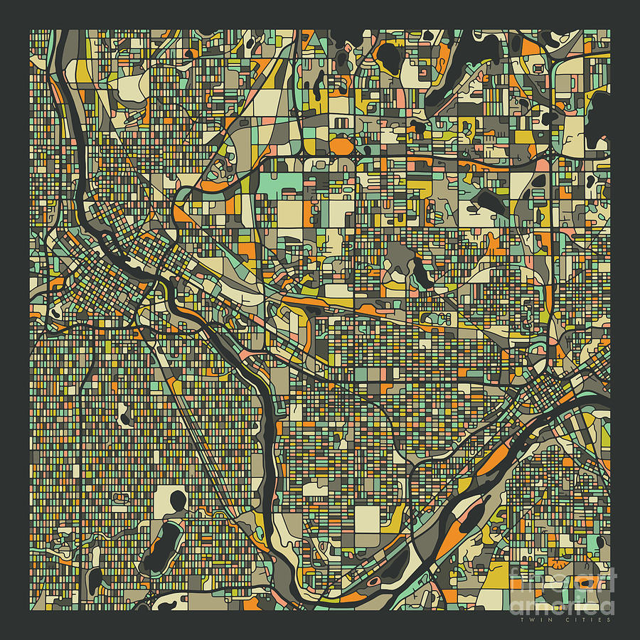 Map Digital Art - Twin Cities Map 2 by Jazzberry Blue