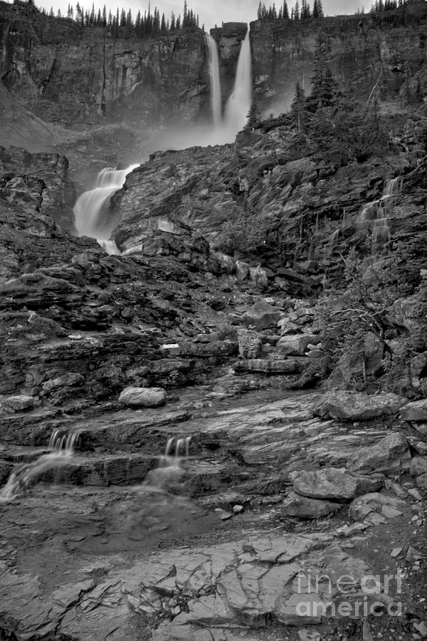Twin Falls Twisting Through The Canyon Black And White Photograph by Adam Jewell