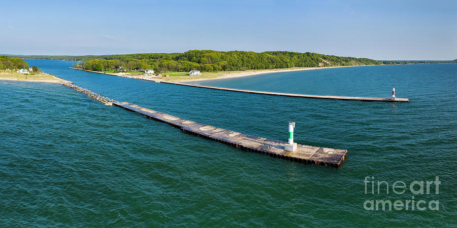 Lake Michigan Photograph - Twin Piers in Onekama by Twenty Two North Photography