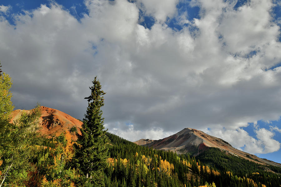 Twin Red Mountain Peaks in Fall Photograph by Ray Mathis