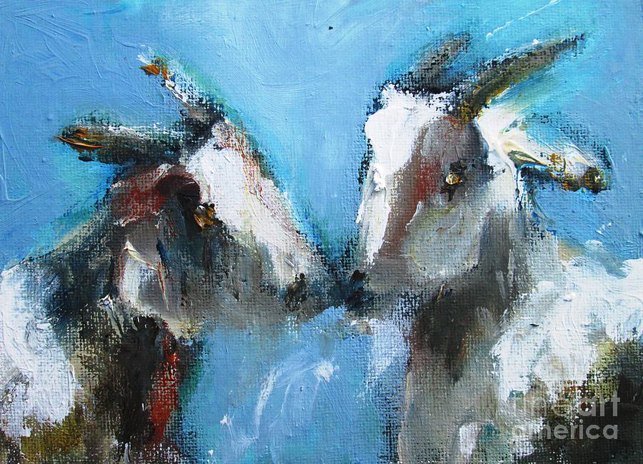 Twin Semi Abstract Irish Goats Painting  Painting by Mary Cahalan Lee - aka PIXI
