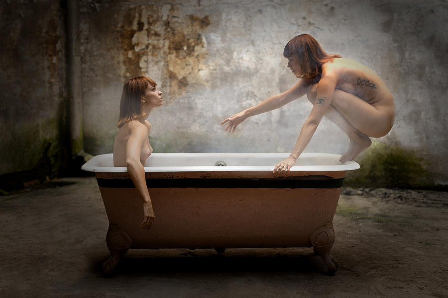Nude Photograph - Twins In Bath by Wim Moortgat