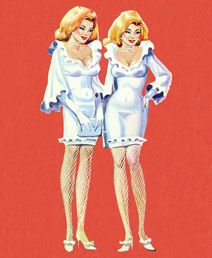 Vintage Drawing - Twins Wearing Same Outfit by CSA Images