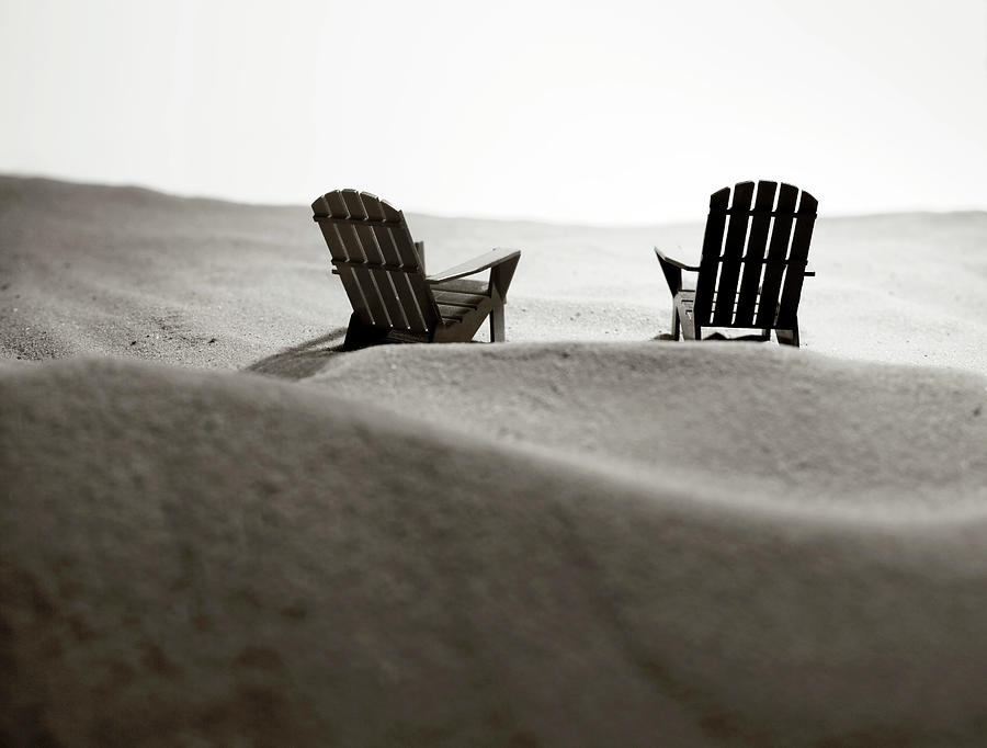 Black And White Drawing - Two Adirondack Chairs in The Sand by CSA Images