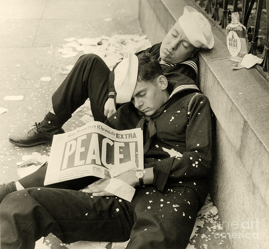 Two American Sailors Celebrate The End Of World War Two Photograph by ...