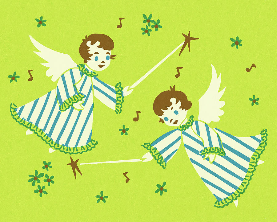 Christmas Drawing - Two Angels by CSA Images