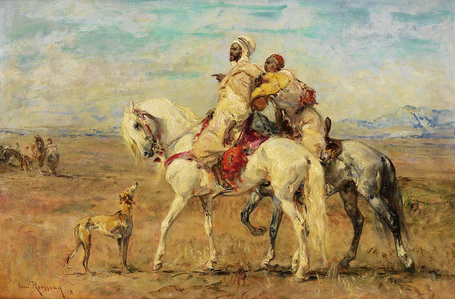 Two Arab Cavaliers in the Desert, 1918 Painting by Henri Emilien ...