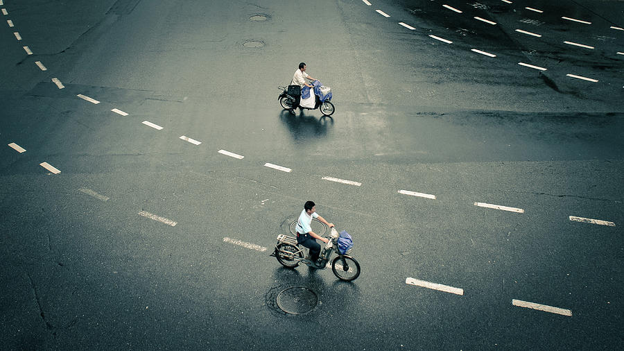 Two Asian Men Riding On Bicycles Photograph by D3sign