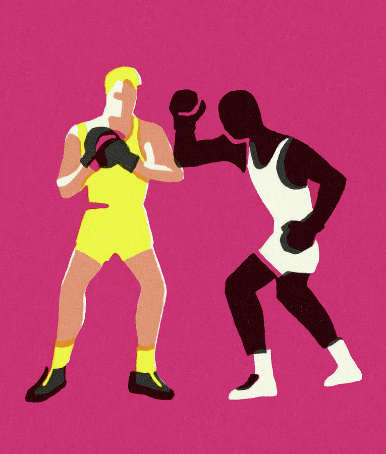 Sports Drawing - Two Athletes Boxing by CSA Images
