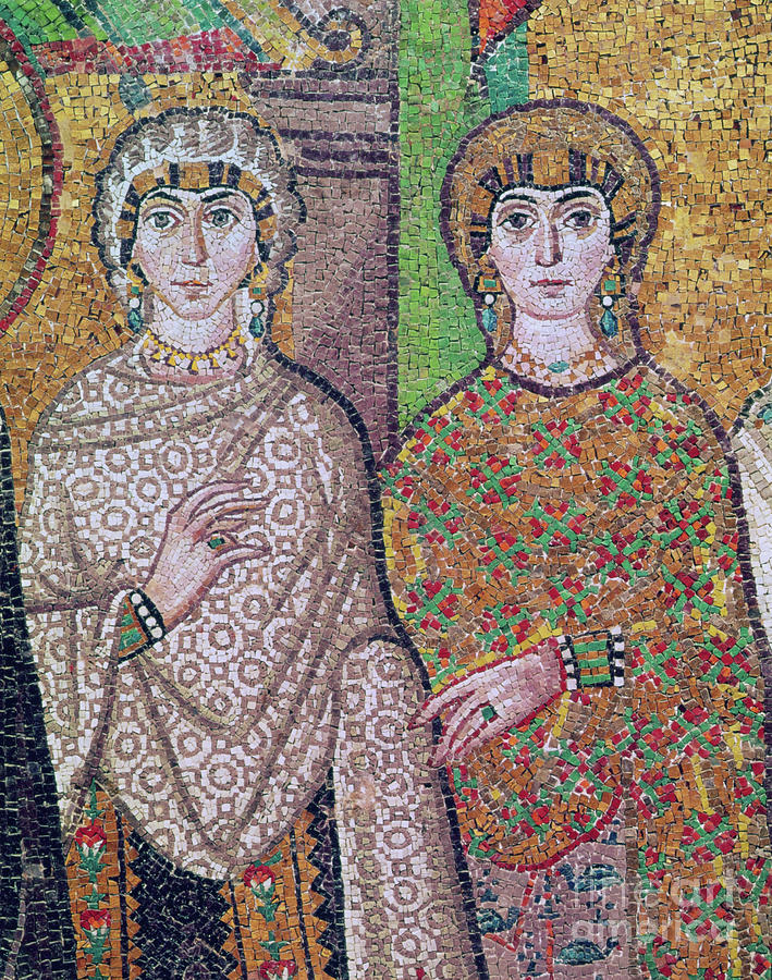 Byzantine Photograph - Two Attendant Ladies Of The Empress Theodora Mosaic by Byzantine School