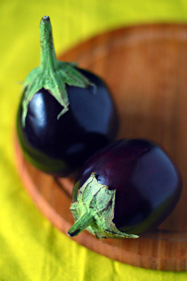 Vegetable Photograph - Two Baby Aubergines Eggplants by Photo By Ira Heuvelman-dobrolyubova
