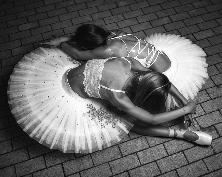 Two Ballerinas Bw Photograph by Vasil Nanev