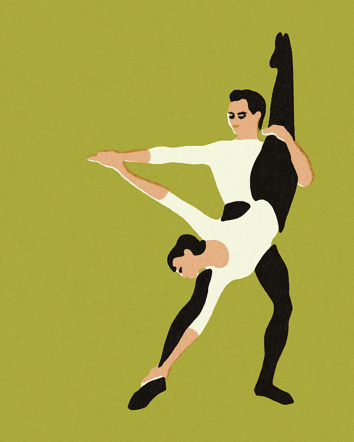 Vintage Drawing - Two Ballet Dancers by CSA Images