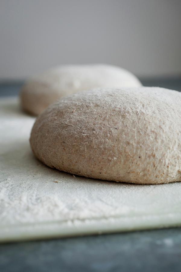 Two Balls Of Dough For Sourdough Loaves, Sprinkled With Flour Photograph by Victoria Harley