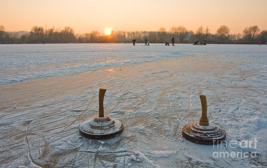 Game Photograph - Two Bavarian Curling Stones On A Frozen by Bernd Juergens Game Photograph - Two Bavarian Curling Stones On A Frozen by Bernd Juergens