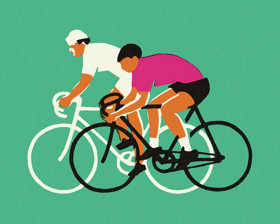 Sports Drawing - Two Bicyclists by CSA Images