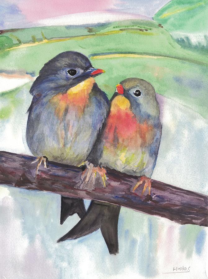 Two Birds Painting by Hiroko Stumpf