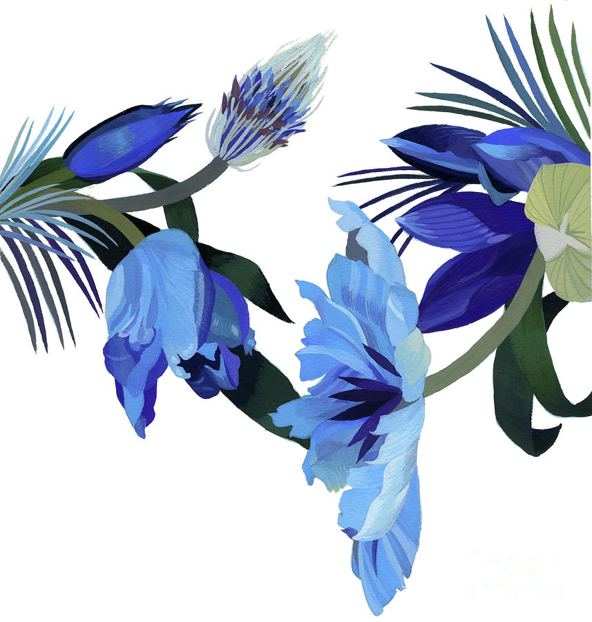 Two Blue Tulips Painting by Hiroyuki Izutsu