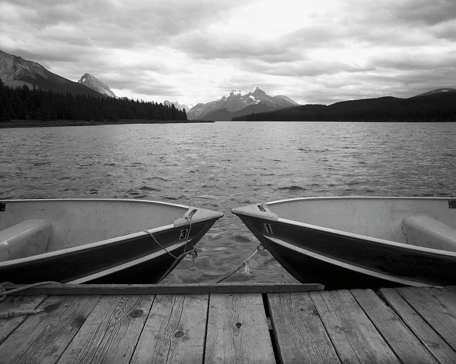 Boat Photograph - Two Boats At Lake Maligne, Canadian Rockies 06 by Monte Nagler