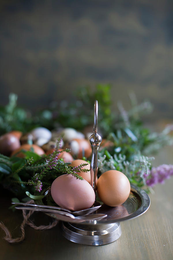 Two Boiled Eggs And Spoons On Cake Stand Photograph by Alicja Koll