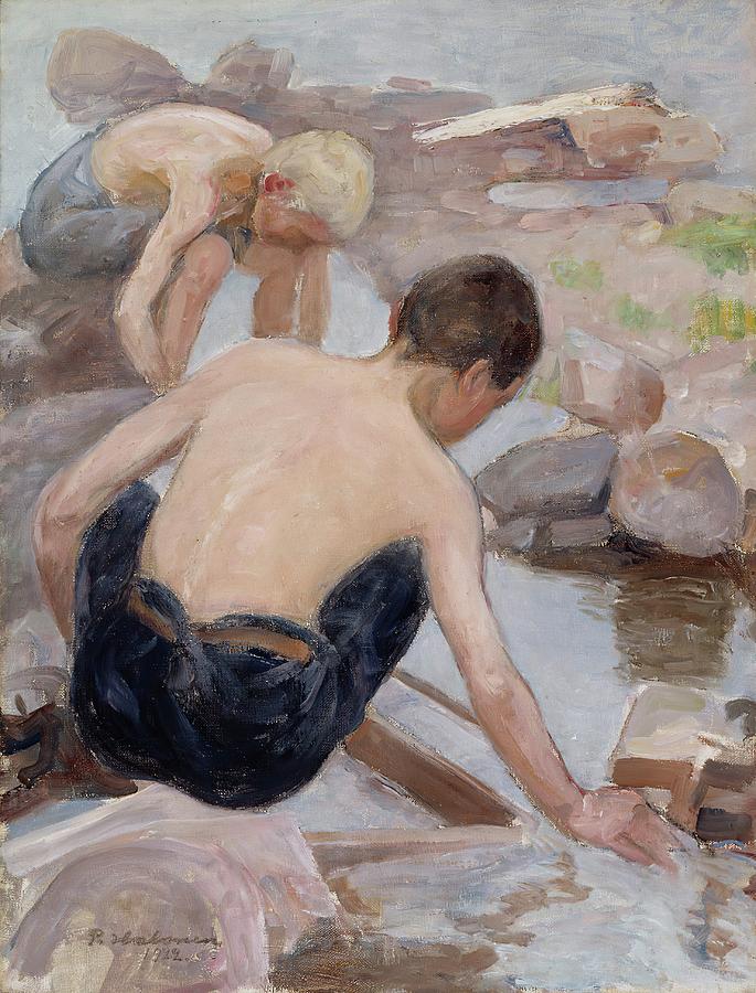 Two Boys On The Shore Painting by Pekka Halonen Two Boys On The Shore Painting by Pekka Halonen