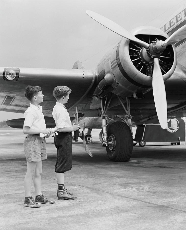 Two Boys Standing Next To Propeller Photograph by H. Armstrong Roberts