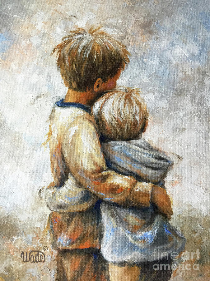 Two Brothers Painting - Two Brothers Hugging by Vickie Wade