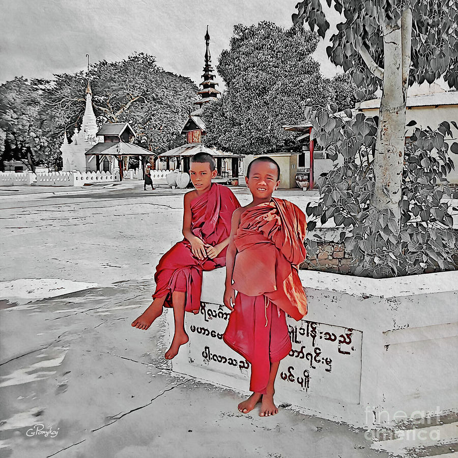 Two Buddhist Novices in Myanmar Photograph by Gabriele Pomykaj