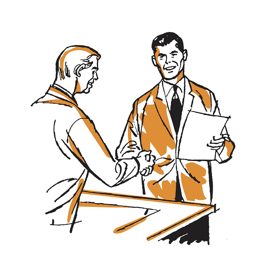 Vintage Drawing - Two Businessmen Shaking Hands by CSA Images