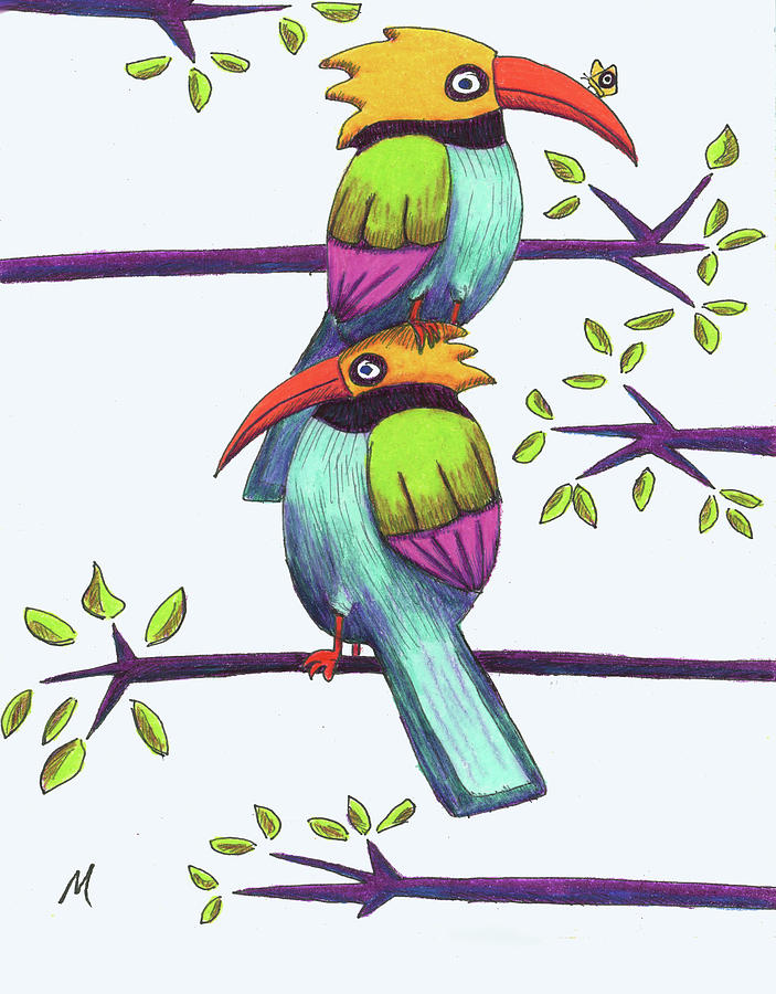 Bird Drawing - Two Can by Mindy Curran
