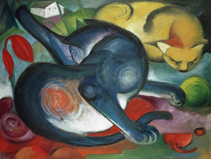 Franz Marc Painting - Two Cats, Blue and Yellow by Franz Marc