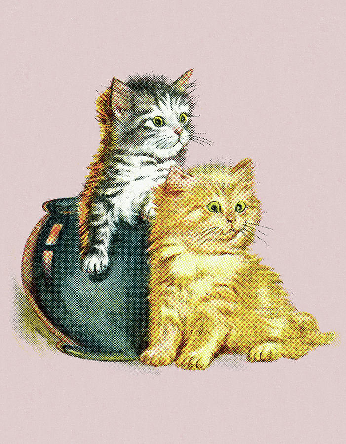 Vintage Drawing - Two Cats by CSA Images