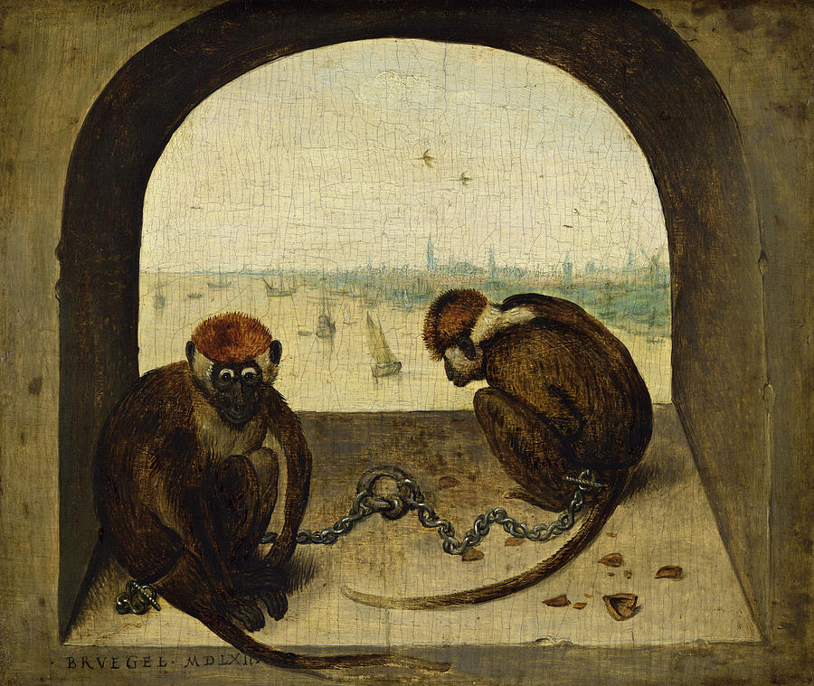 Monkey Painting - Two Chained Monkeys, 1562 by Pieter Bruegel the Elder