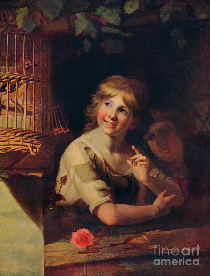 Two Children With A Jay In A Cage Drawing by Print Collector