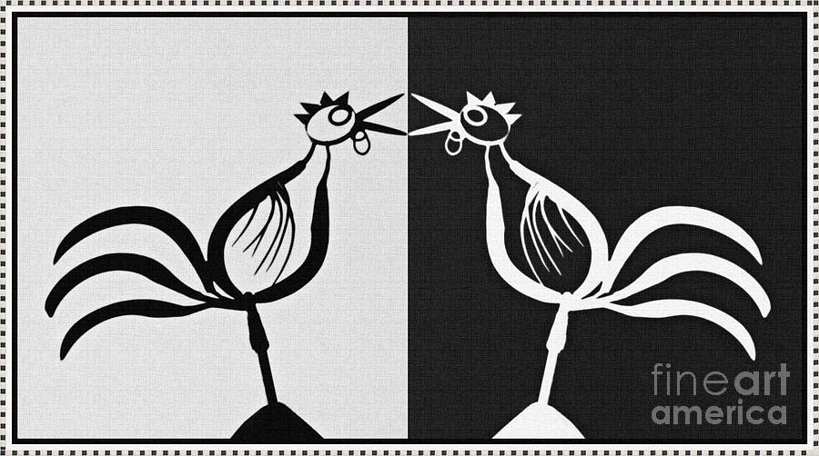 Two Crowing Roosters 3 Digital Art by Sarah Loft