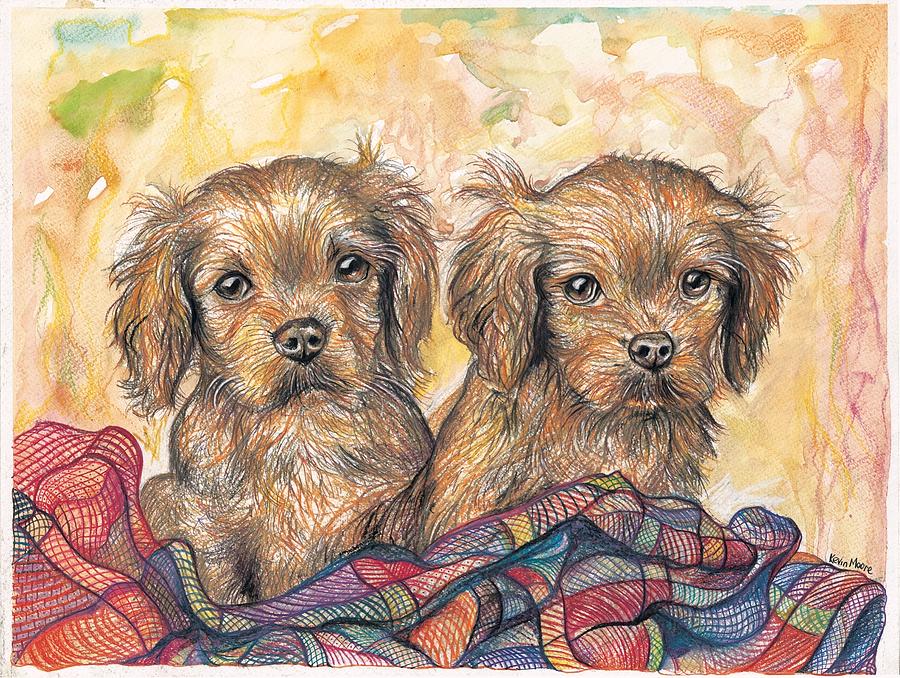 Two Cute Dogs Painting by Kevin Derek Moore