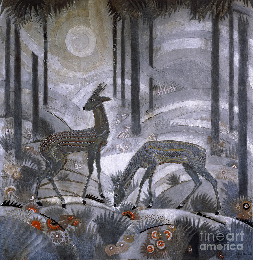 Two Deer In A Forest Painting by Jean Dunand