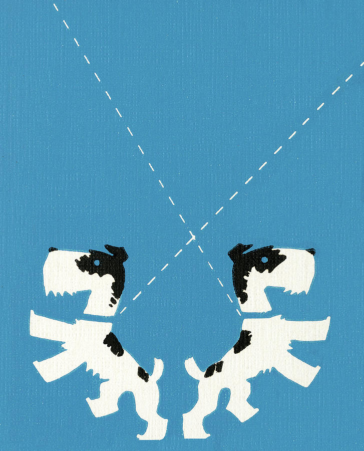 Vintage Drawing - Two Dogs on Leashes by CSA Images