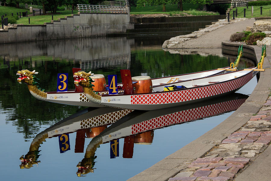 Boat Photograph - Two Dragon Boats, Ready to Race by Beth Partin