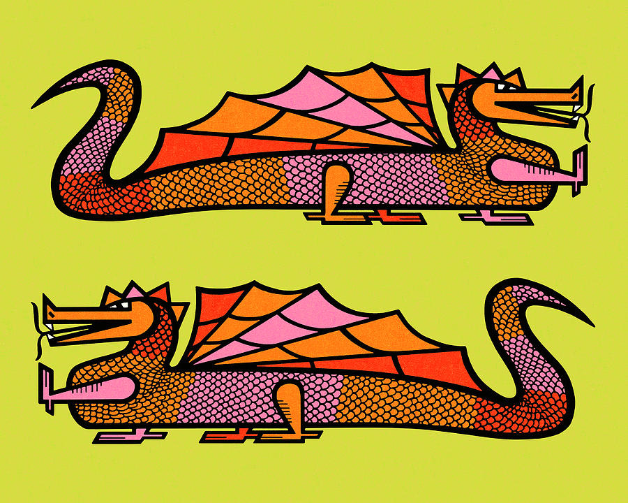Dragon Drawing - Two Dragons by CSA Images