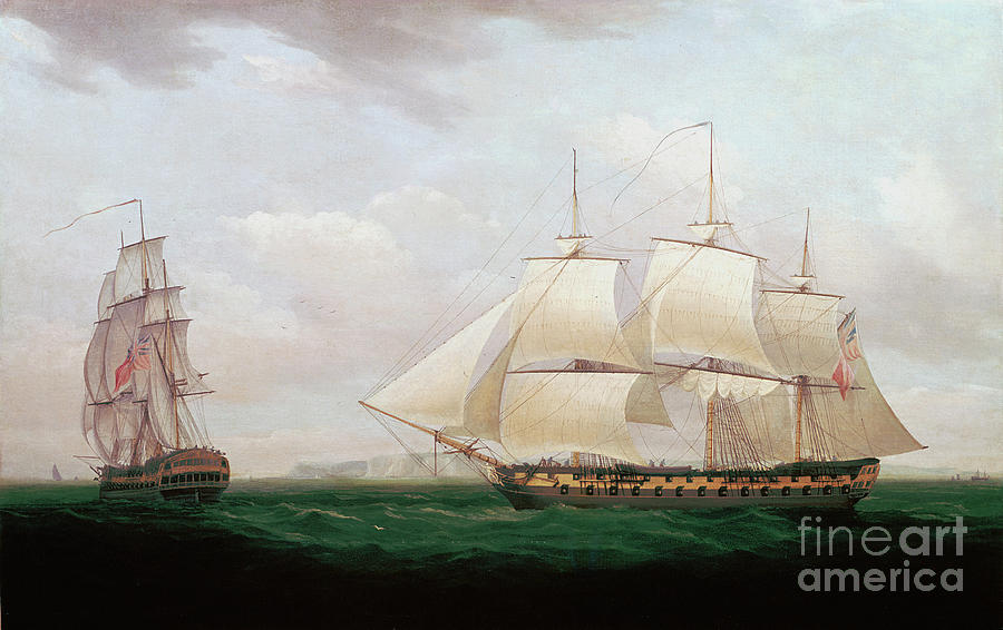 Two East Indiamen Off A Coast, Thomas Drawing by Print Collector