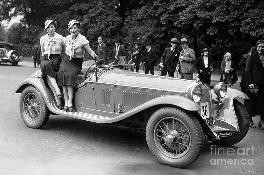 Two Fashion Models On Running Board Of 1928 Alfa Romeo 6c1750 Zagato Spider Photograph by Retrographs